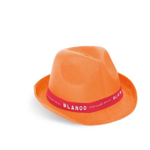 MANOLO POLI. GORRO EN PP CON CINTA DE POLIÉSTER BLANCA