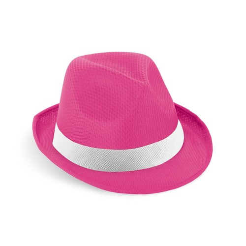 pink MANOLO POLI. Gorro en PP con cinta de poliéster blanca