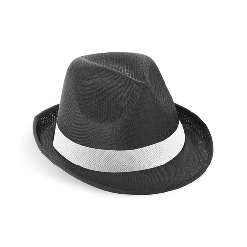 black MANOLO POLI. Gorro en PP con cinta de poliéster blanca
