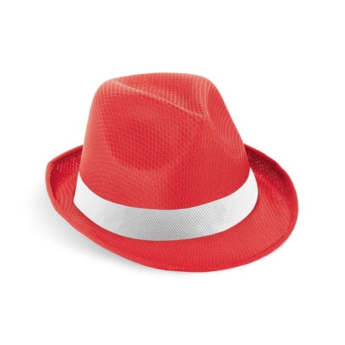 red MANOLO POLI. Gorro en PP con cinta de poliéster blanca