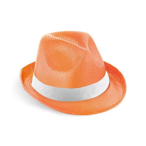 MANOLO POLI. GORRO EN PP CON CINTA DE POLIÉSTER BLANCA