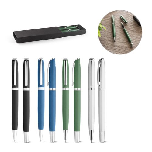 RE-LANDO-SET. Set de roller y bolígrafo con cuerpo de aluminio reciclado (100% rAL)