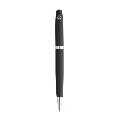 black RE-LANDO-SET. Set de roller y bolígrafo con cuerpo de aluminio reciclado (100% rAL)