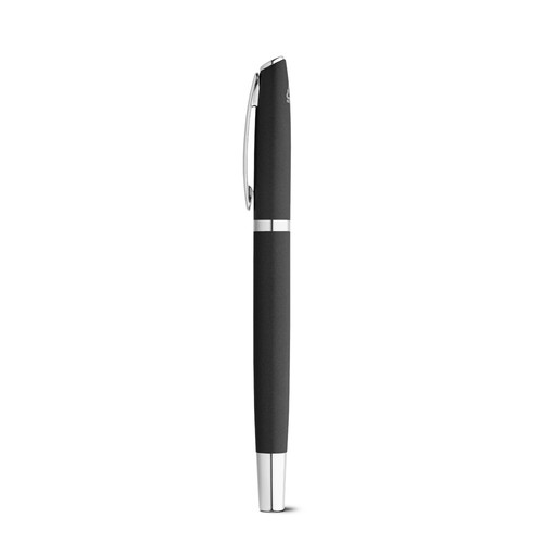 black RE-LANDO-SET. Set de roller y bolígrafo con cuerpo de aluminio reciclado (100% rAL)