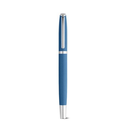 blue RE-LANDO-SET. Set de roller y bolígrafo con cuerpo de aluminio reciclado (100% rAL)