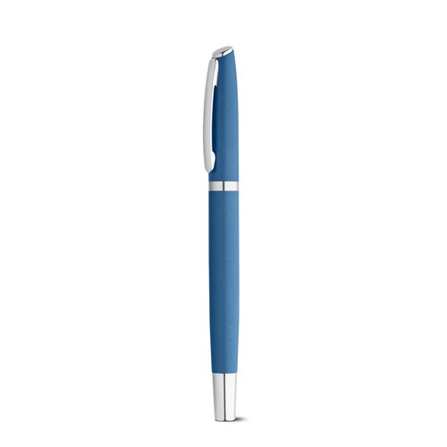 blue RE-LANDO-SET. Set de roller y bolígrafo con cuerpo de aluminio reciclado (100% rAL)