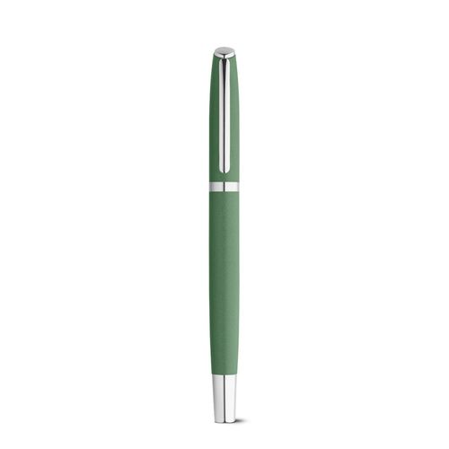 green RE-LANDO-SET. Set de roller y bolígrafo con cuerpo de aluminio reciclado (100% rAL)