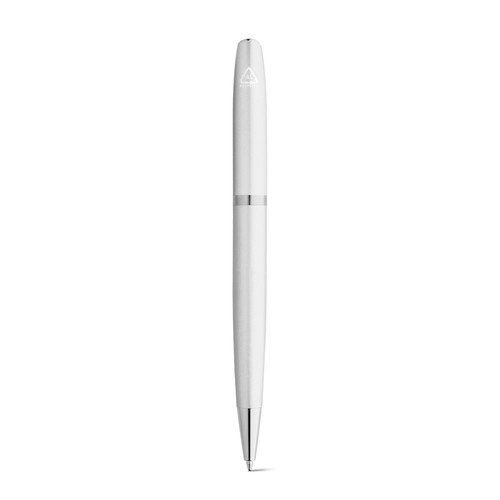 plateado satinado RE-LANDO-SET. Set de roller y bolígrafo con cuerpo de aluminio reciclado (100% rAL)