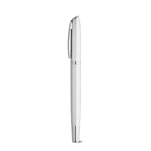 plateado satinado RE-LANDO-SET. Set de roller y bolígrafo con cuerpo de aluminio reciclado (100% rAL)