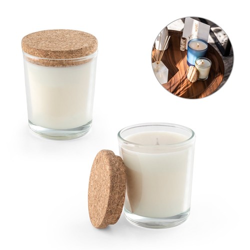 ZEN 80. Vela aromática en vaso de cristal con tapa de corcho 80 g, Merchandising, artículos personalizados para tu promoción de marca