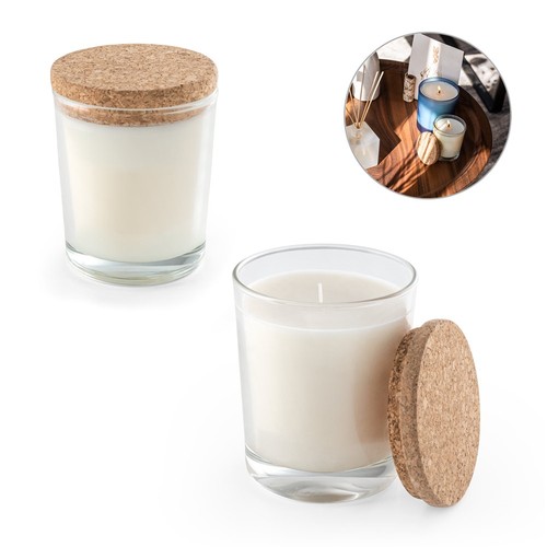 ZEN 180. Vela aromática en vaso de cristal con tapa de corcho 180 g, Merchandising, artículos personalizados para tu promoción de marca