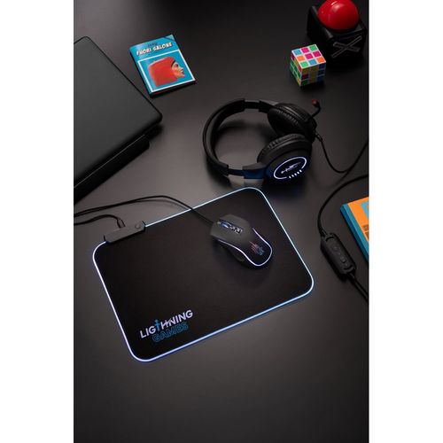 black THORNE MOUSEPAD RGB. Alfombrilla de ratón gaming con luces LED RGB, fabricada en poliéster