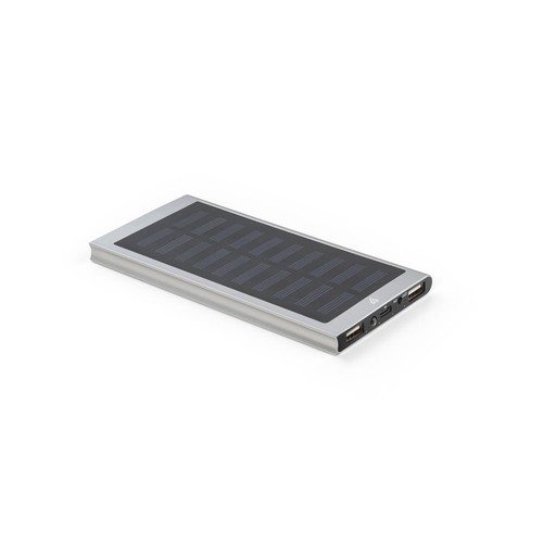 CLERK. Power bank 8'000 mAh con panel solar en aluminio 100% reciclado