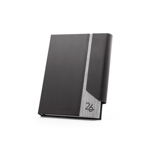 gris claro AUSTEN A5. Agenda A5 en PU (58% reciclado) y poliéster reciclado (100% rPET) 300D