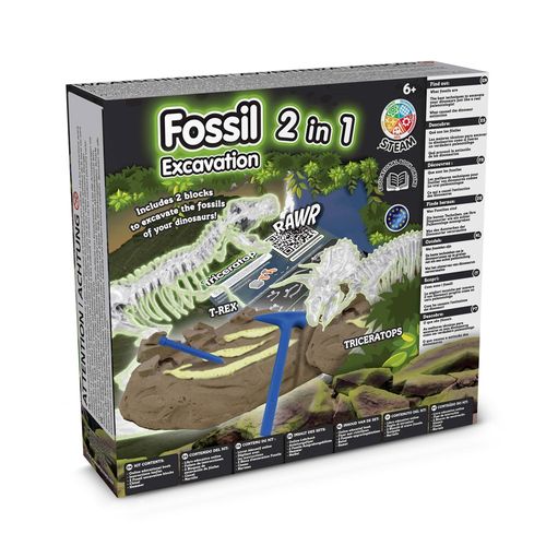 2 in 1 Fossil Excavation Kit III. Juego educativo suministrado con una bolsa de regalo de papel kraft (115 g/m²)