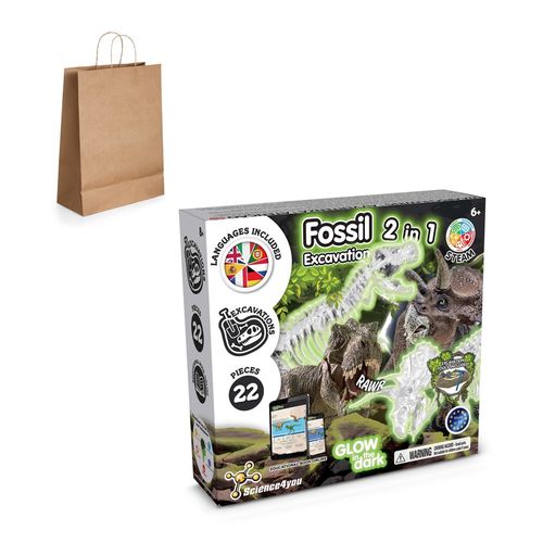 2 IN 1 FOSSIL EXCAVATION KIT III. JUEGO EDUCATIVO SUMINISTRADO CON UNA BOLSA DE REGALO DE PAPEL KRAFT (115 G/M²)