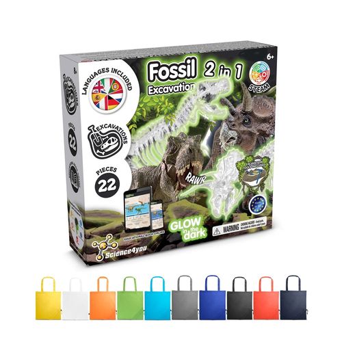 2 in 1 Fossil Excavation Kit V. Jeu éducatif livré avec un sac cadeau pliable en 190T - 1