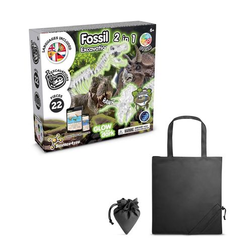 2 in 1 Fossil Excavation Kit V. Jeu éducatif livré avec un sac cadeau pliable en 190T - 2