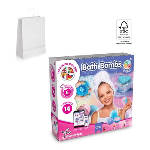 BATH BOMBS KIT II. JUGUETE EDUCATIVO SUMINISTRADO CON UNA BOLSA DE REGALO DE PAPEL KRAFT (90 G/M²), FABRICADO CON MATERIAL CERTIFICADO FSC™ Y OTROS MATERIALES CONTROLADOS