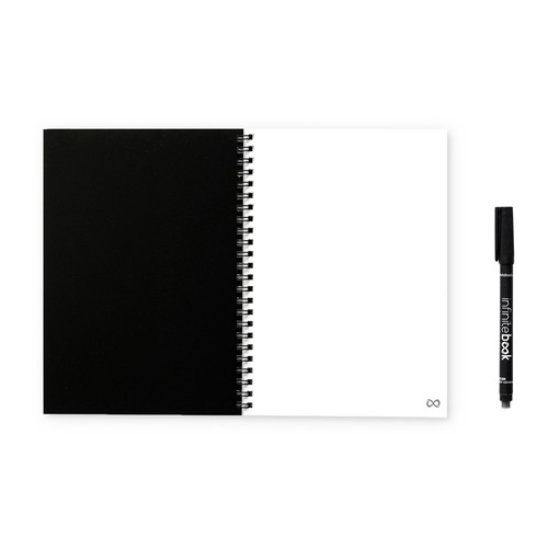 black INFINITEBOOK PLAIN A5. Infinitebook con tapa flexible y 15 páginas de pizarra blanca lisas