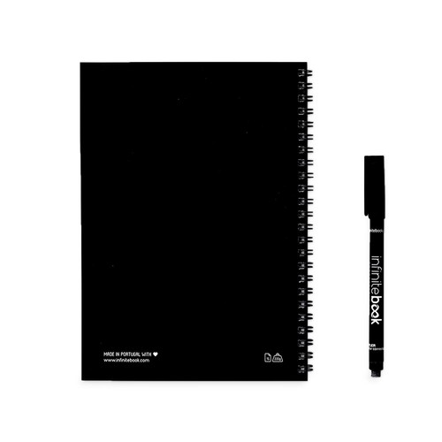 black INFINITEBOOK PLAIN A5. Infinitebook con tapa flexible y 15 páginas de pizarra blanca lisas