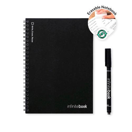 black INFINITEBOOK PLAIN A5. Infinitebook con tapa flexible y 15 páginas de pizarra blanca lisas