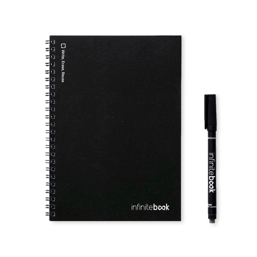 black INFINITEBOOK PLAIN A5. Infinitebook con tapa flexible y 15 páginas de pizarra blanca lisas