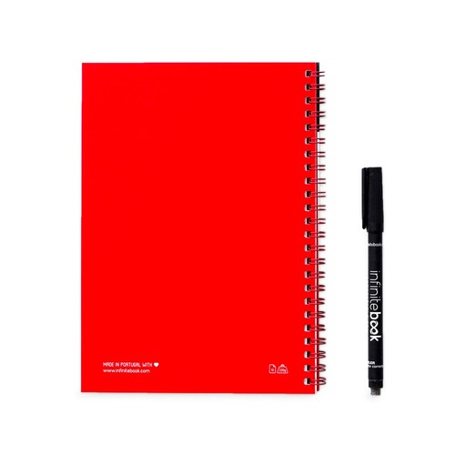 red INFINITEBOOK PLAIN A5. Infinitebook con tapa flexible y 15 páginas de pizarra blanca lisas