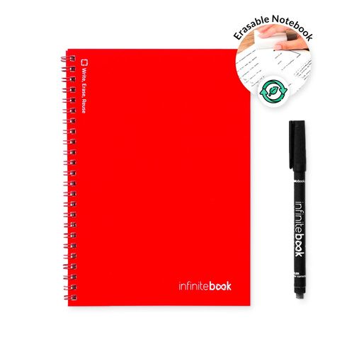 red INFINITEBOOK PLAIN A5. Infinitebook con tapa flexible y 15 páginas de pizarra blanca lisas