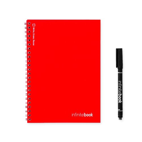 red INFINITEBOOK PLAIN A5. Infinitebook con tapa flexible y 15 páginas de pizarra blanca lisas