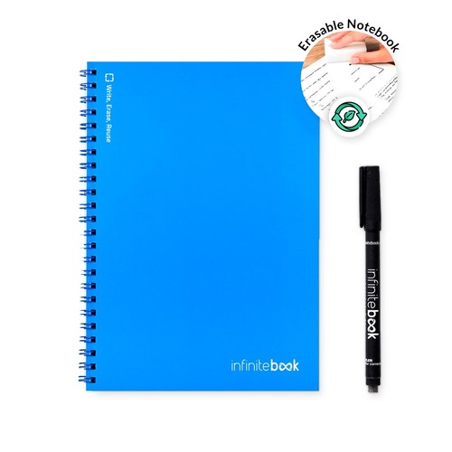 azulón INFINITEBOOK PLAIN A5. Infinitebook con tapa flexible y 15 páginas de pizarra blanca lisas
