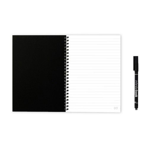 black INFINITEBOOK LINED A5. Infinitebook con tapa flexible y 15 páginas de pizarra rayadas
