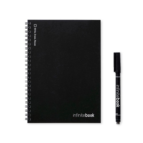 black INFINITEBOOK LINED A5. Infinitebook con tapa flexible y 15 páginas de pizarra rayadas