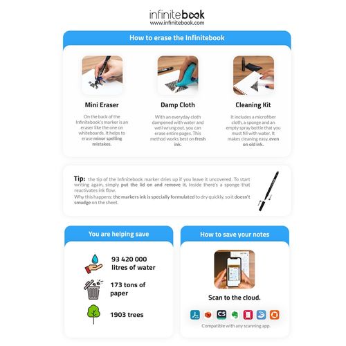 STARTER KIT INFINITEBOOK A5. Le set comprend un "Infinitebook", un kit de nettoyage, un marqueur et un porte-marqueur - 9