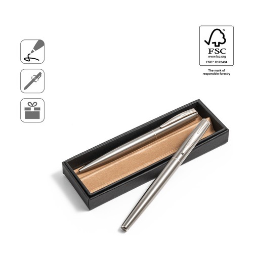 ELLA. SET DE BOLÍGRAFO Y ROLLER CON CUERPO DE ACERO INOXIDABLE (53% RSS) CON CLIP