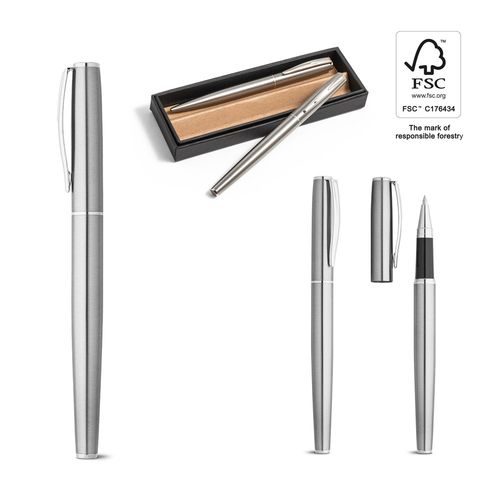 ELLA. Set de stylos à bille et rollers avec corps avec clip en acier inoxydable (53% rSS) - 1