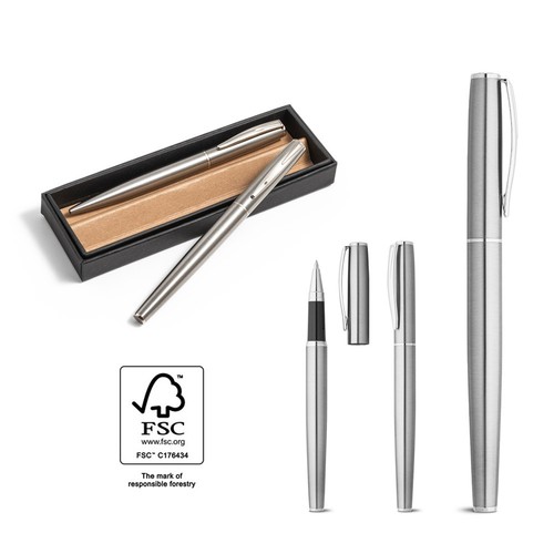 ELLA. Set de stylos à bille et rollers avec corps avec clip en acier inoxydable (53% rSS), RIONDET SERIPUB, EYBENS