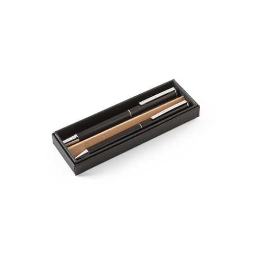 black LEAH. Set de roller y bolígrafo en aluminio (94% rAL) con clip