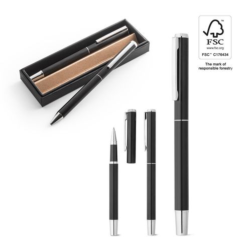 LEAH. Parure de stylo à bille et de roller en aluminium (94% rAL) avec clip - 1