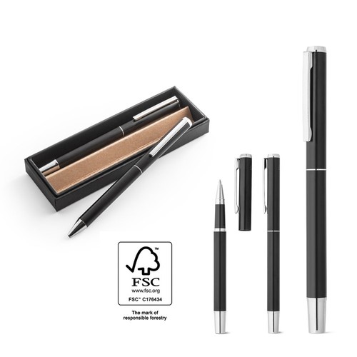 LEAH. Parure de stylo à bille et de roller en aluminium (94% rAL) avec clip, RIONDET SERIPUB, EYBENS