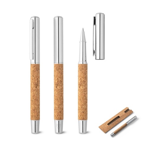 ANDREW. Roller con cuerpo de acero inoxidable (90% rSS) y corcho con clip, Merchandising, artículos personalizados para tu promoción de marca