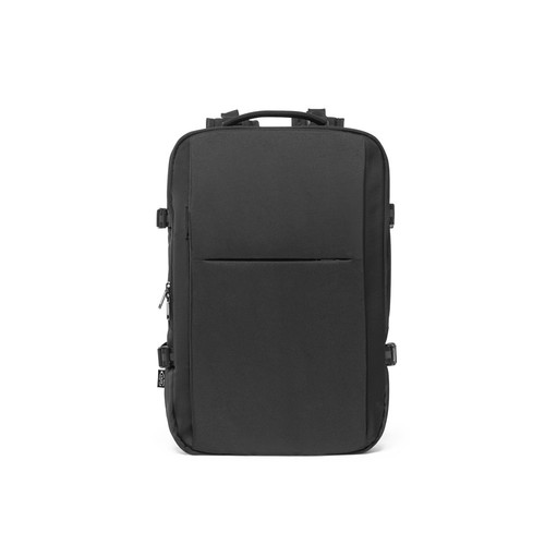 black DALLAS. Mochila de viaje de poliéster reciclado de alta densidad 600D para portátil de 17.3