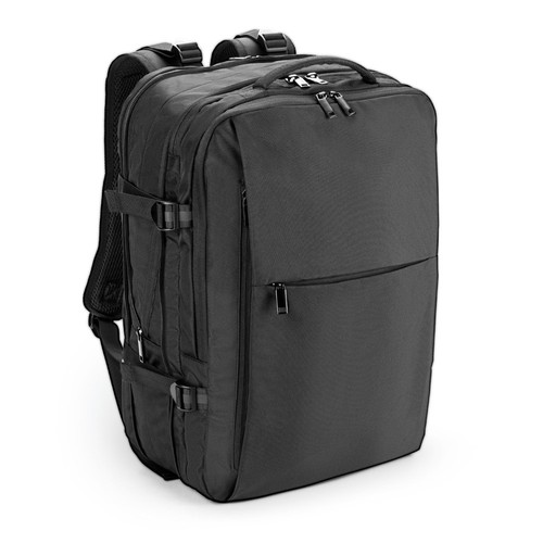 black DALLAS. Mochila de viaje de poliéster reciclado de alta densidad 600D para portátil de 17.3