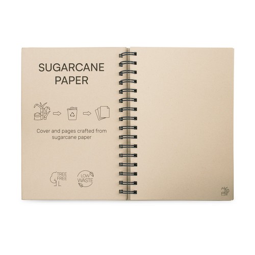 blue PROUST. Libreta A5 de anillas, tapa dura, fabricada en papel de caña de azúcar (80% caña de azúcar), con páginas lisas