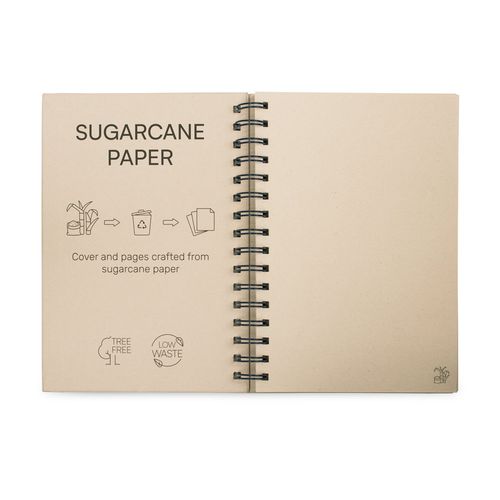 blue PROUST. Libreta A5 de anillas, tapa dura, fabricada en papel de caña de azúcar (80% caña de azúcar), con páginas lisas