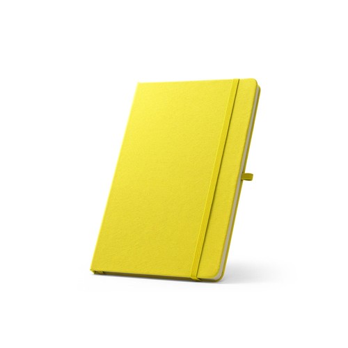 yellow ANNE. Cuaderno A5 en poliéster reciclado (100% rPET) con páginas a rayas