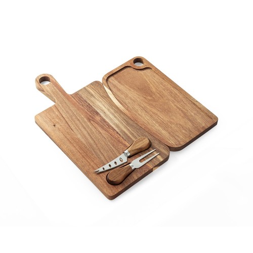 natural oscuro CASSIA. Tabla para quesos de madera de acacia con mango