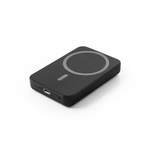 black AMPERE 5. Power bank magnético de 5'000 mAh con cargador inalámbrico superrápido de 15W en ABS reciclado (100% rABS)