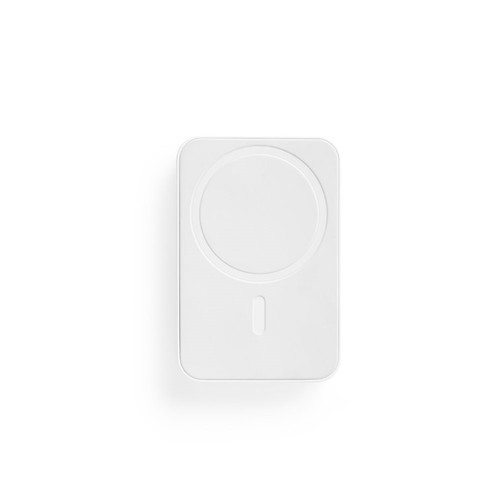 white AMPERE 5. Power bank magnético de 5'000 mAh con cargador inalámbrico superrápido de 15W en ABS reciclado (100% rABS)
