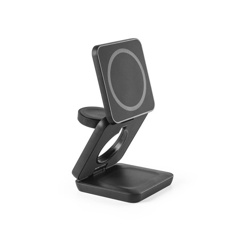 black BROGLIE. Cargador inalámbrico magnético 4 en 1 de 15 W ultrarrápido en ABS reciclado (100% rABS)